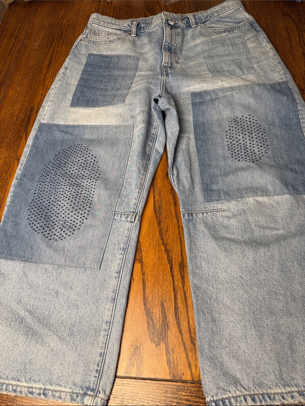 Patchwork Barrel Jeans Banana Republic 31 Light Wash Sashiko Style Ankle Denim